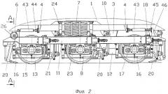 Железнодорожное тяговое транспортное средство с автоматическим управлением положения тележек и колесных пар в кривой (его варианты) (патент 2281872)