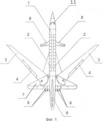 Пассажирский сверхзвуковой самолет с обратной стреловидностью крыла и с аварийно-спасательными модулями (патент 2349506)