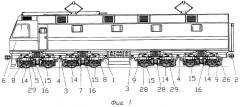 Железнодорожное тяговое транспортное средство с двухосными тележками (варианты) (патент 2307755)