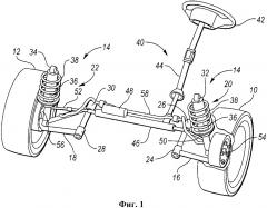 Узел подрамника для соединения частей подвески, имеющей пару колес, с транспортным средством (патент 2666078)