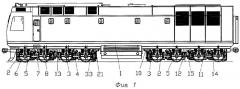 Восьмиосное железнодорожное тяговое транспортное средство с безрамными тележками (патент 2279365)
