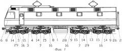 Железнодорожное тяговое транспортное средство с двухосными тележками (варианты) (патент 2308387)