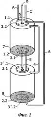 Трехфазный конденсатор, сформированный двумя совмещенными цилиндрами, с разъединением при повышенном давлении (патент 2538590)