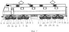 Железнодорожное тяговое транспортное средство с двухосными тележками (варианты) (патент 2307756)