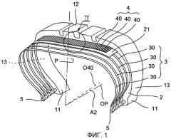 Пневматическая шина, в которой используется усилительная конструкция с волокнами, имеющими приплюснутое сечение (патент 2470796)