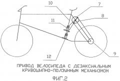 Привод велосипеда с дезаксиальным кривошипно-ползунным механизмом (патент 2497708)