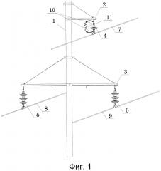Линия электропередачи с грозотросом, защищенным разрядником (патент 2666358)