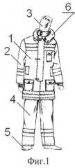 Костюм боевой одежды спасателей, действующих в условиях горящих объектов при наличии летящих и падающих предметов разрущающегося объекта (патент 2516842)
