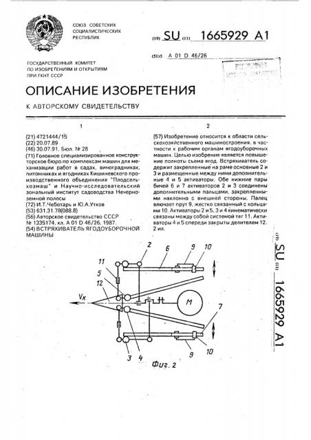 Встряхиватель ягодоуборочной машины (патент 1665929)