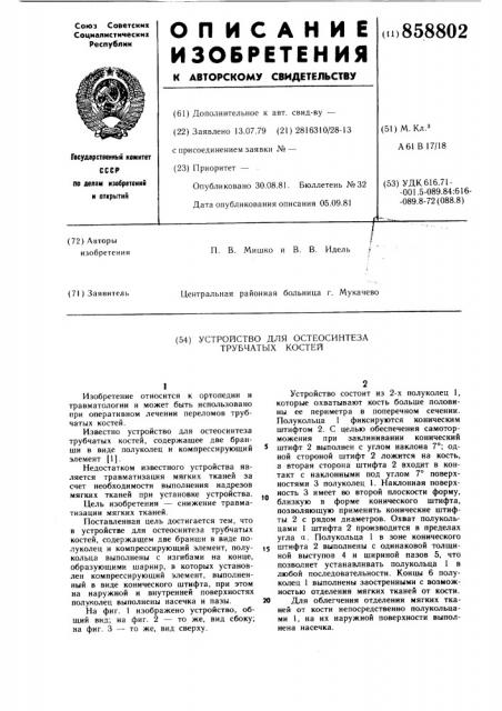 Устройство для остеосинтеза трубчатых костей (патент 858802)