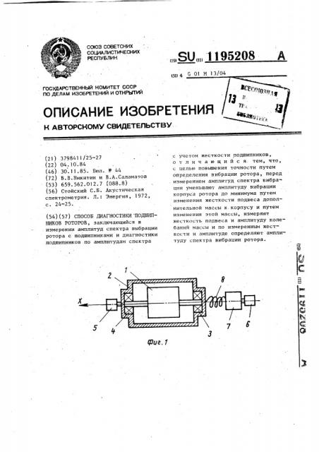 Способ диагностики подшипников роторов (патент 1195208)