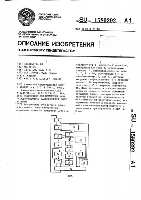 Устройство для измерения амплитудно-фазового распределения поля антенны (патент 1580292)