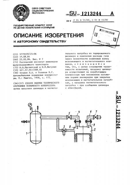 Способ оценки технического состояния поршневого компрессора (патент 1213244)