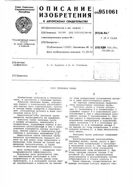 Тепловая труба (патент 951061)