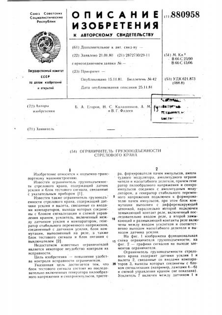 Ограничитель грузоподъемности стрелового крана (патент 880958)