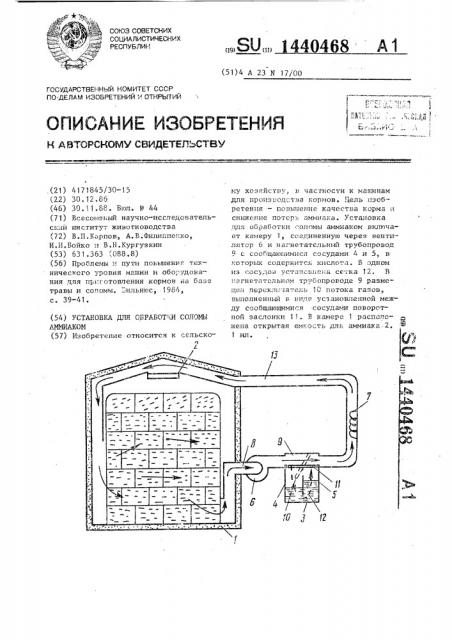 Установка для обработки соломы аммиаком (патент 1440468)