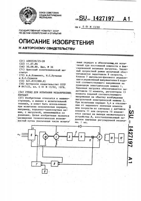 Стенд для испытания механических передач (патент 1427197)