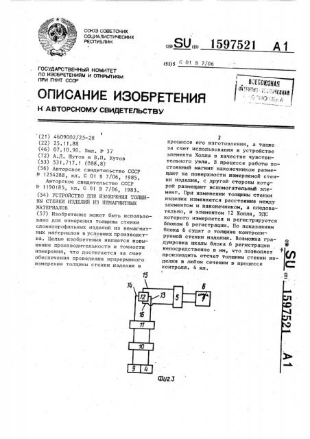 Устройство для измерения толщины стенки изделий из немагнитных материалов (патент 1597521)