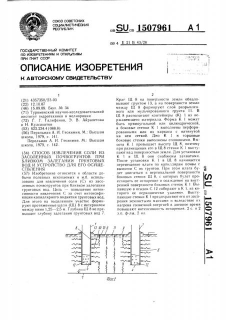 Способ извлечения соли из засоленных почвогрунтов при близком залегании грунтовых вод и устройство для его осуществления (патент 1507961)