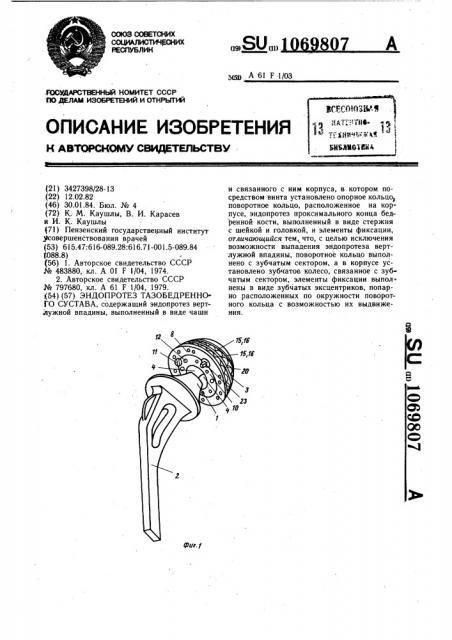 Эндопротез тазобедренного сустава (патент 1069807)