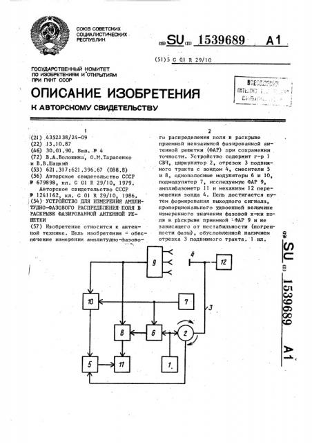 Устройство для измерения амплитудно-фазового распределения поля в раскрыве фазированной антенной решетки (патент 1539689)