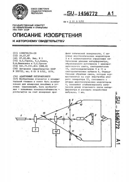 Адаптивный интерферометр (патент 1456772)