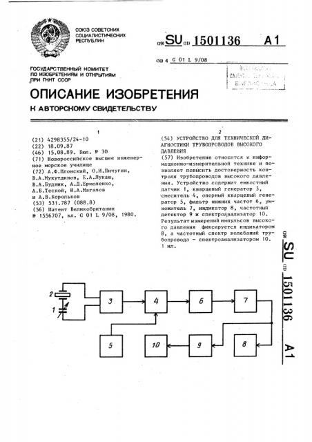 Устройство для технической диагностики трубопроводов высокого давления (патент 1501136)