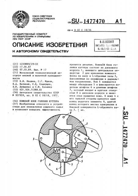 Ножевой блок головки куттера (патент 1477470)