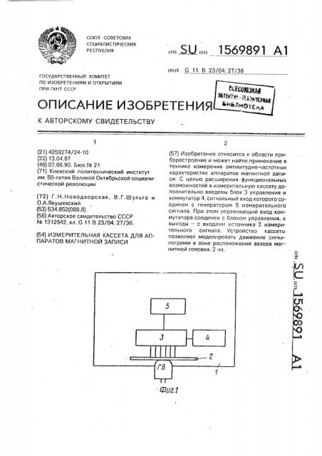 Измерительная кассета для аппаратов магнитной записи (патент 1569891)