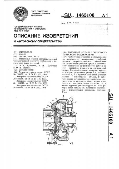 Роторный аппарат гидроакустического воздействия (патент 1465100)