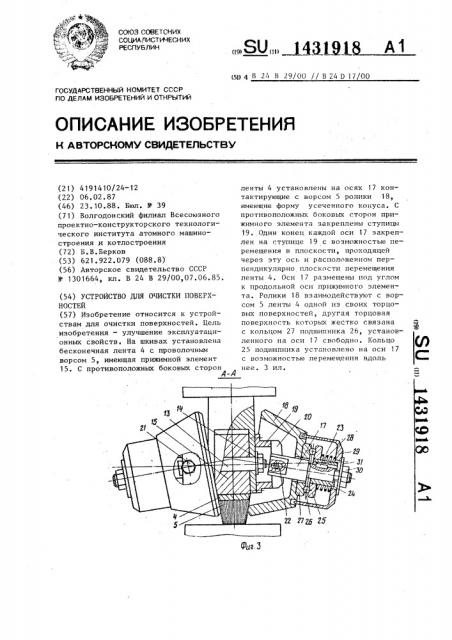 Устройство для очистки поверхностей (патент 1431918)