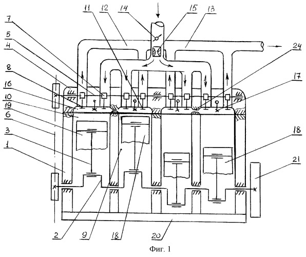 Двигатель внутреннего сгорания с сообщающимися цилиндрами (патент 2246014)