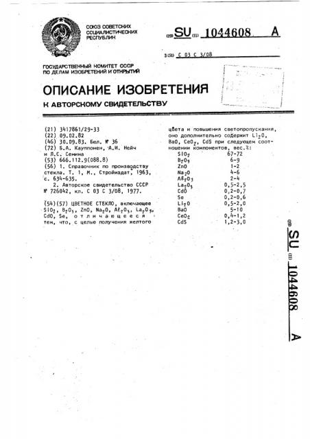 Цветное стекло (патент 1044608)