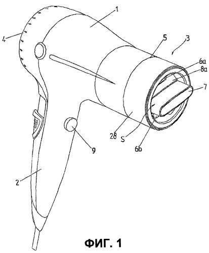 Фен для сушки волос с устройством изменения выходного сечения воздушного потока (патент 2262282)