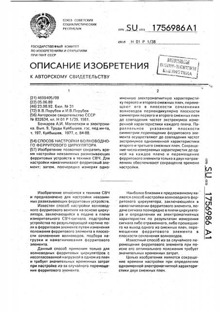 Способ настройки волноводного ферритового циркулятора (патент 1756986)