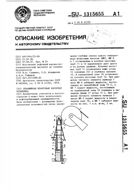 Скважинная штанговая насосная установка (патент 1315655)