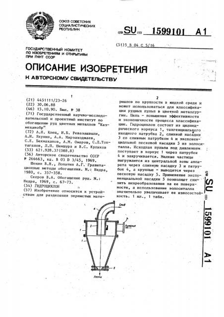 Гидроциклон (патент 1599101)