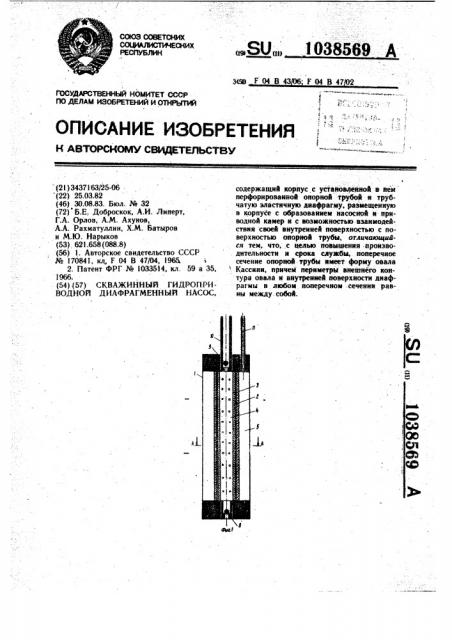 Скважинный гидроприводной диафрагменный насос (патент 1038569)