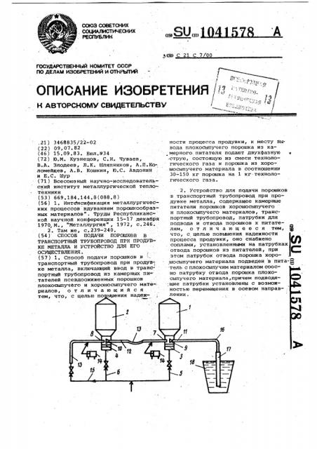 Способ подачи порошков в транспортный трубопровод при продувке металла и устройство для его осуществления (патент 1041578)