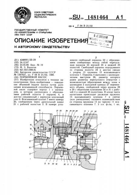 Поршневой насос (патент 1481464)