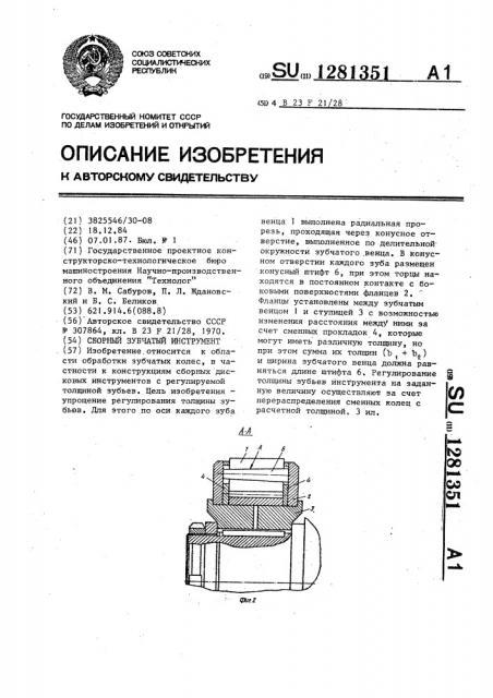 Сборный зубчатый инструмент (патент 1281351)
