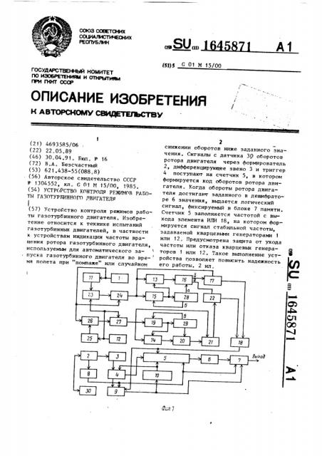 Устройство контроля режимов работы газотурбинного двигателя (патент 1645871)