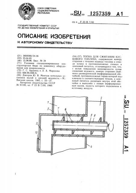 Топка для сжигания кускового топлива (патент 1257359)