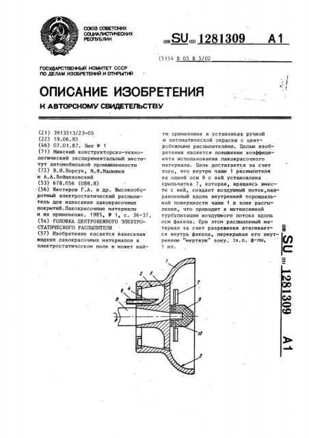 Головка центробежного электростатического распылителя (патент 1281309)