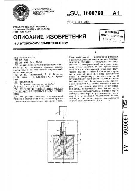 Способ изготовления металлических приемных гильз протезов (патент 1600760)