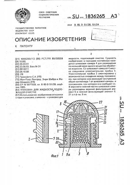 Упаковка для жидкости, подлежащей очистке (патент 1836265)