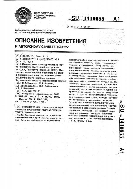 Устройство для измерения герметичности проточного гидравлического тракта хроматографа (патент 1410655)