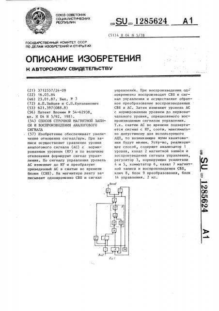 Способ строчной магнитной записи и воспроизведения аналогового сигнала (патент 1285624)