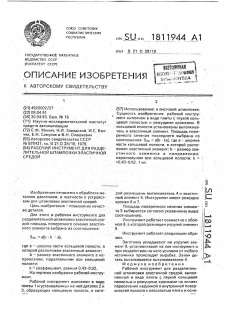 Рабочий инструмент для разделительной штамповки эластичной средой (патент 1811944)