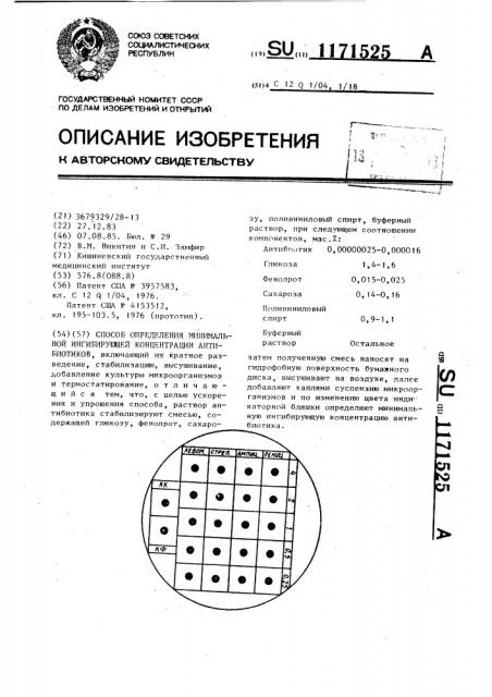 Способ определения минимальной ингибирующей концентрации антибиотиков (патент 1171525)